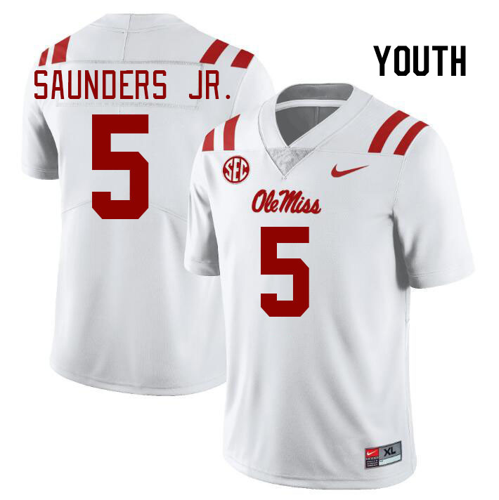 Youth #5 John Saunders Jr. Ole Miss Rebels College Football Jerseys Stitched Sale-White - Click Image to Close